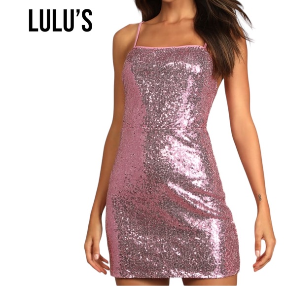 Lulus LOVES THE SPOTLIGHT PINK SEQUIN LACE-UP MINI DRESS COCKTAIL PARTY Prom EUC - Picture 1 of 11